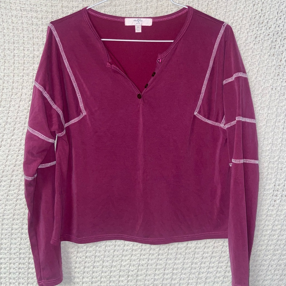 Moa Moa Girls Reverse Stitch Magenta Henley Top Girls XL NEVER WORN